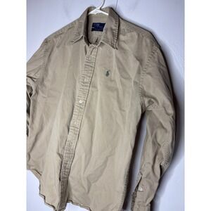 Polo Ralph Lauren Mens XL Khaki Tan Cotton Twill Long Sleeve Button Down Shirt